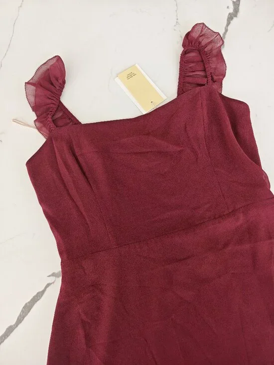 Wilfred Burgundy Mini Dress Ruffle Strap A-Line Cocktail Party Dress Size 6 NWT - Picture 5 of 12